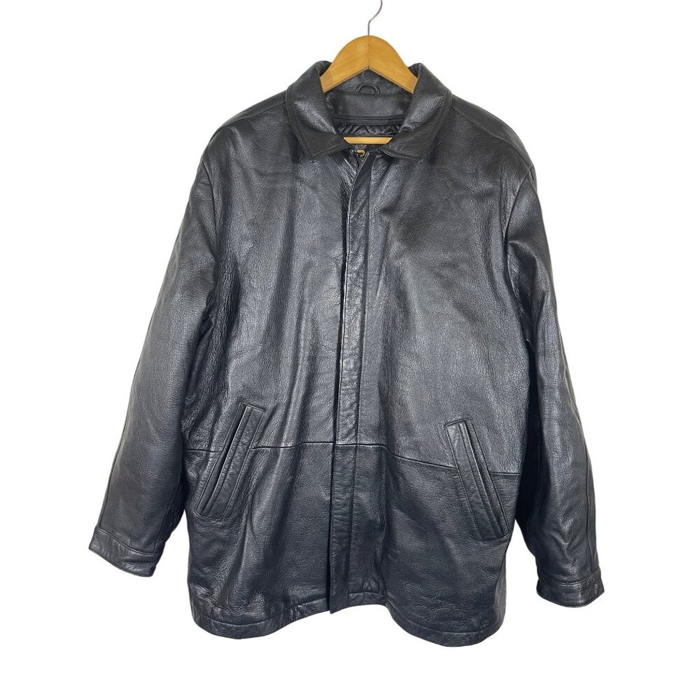 Reed Mens Black Leather Coat Size 44 Removable Quilted Vest Lining Thinsulate